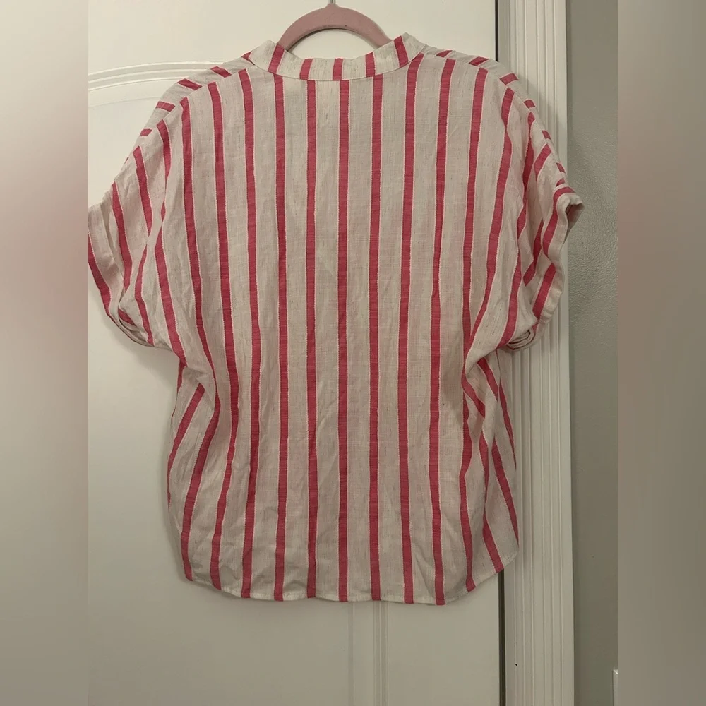 Anthropologie Maeve Amira Striped Linen Blend Top Ivory Pink - Picture 6 of 6